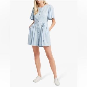 French Connection Romper Sz 8 Julienne Belted Chambray Blue With Pockets Coastal